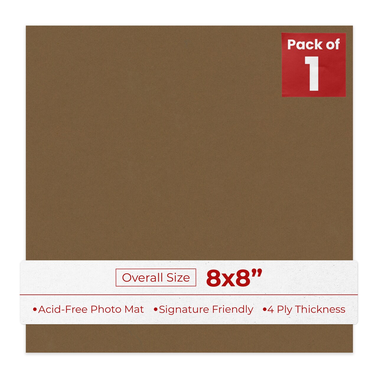 Aged Oak Brown 8x8 Uncut Mat Board - Blank Sheets, No Opening